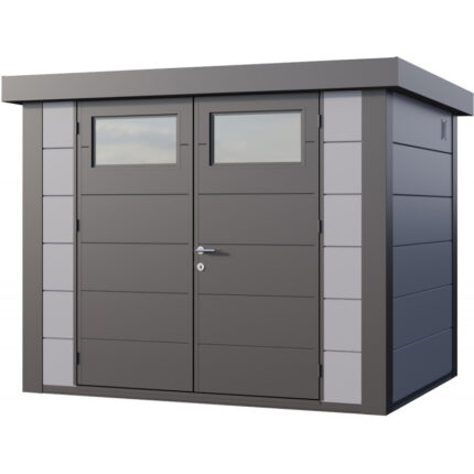 Abri Telluria en acier galvanisé gris clair 5,6m² avec double porte Eleganto 2721