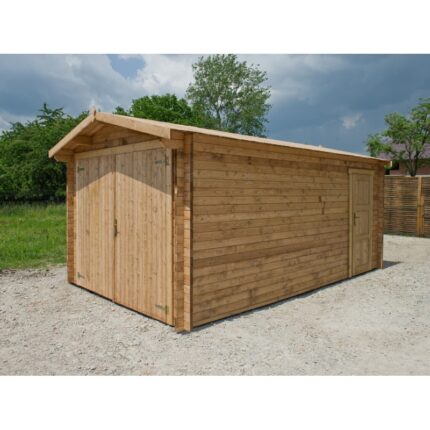 Garage en bois massif 40mm traité teinté marron Gardy Shelter