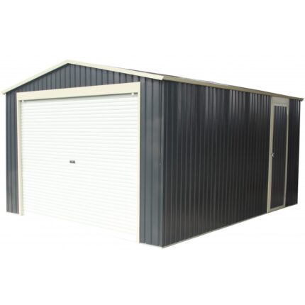 Garage métal anthracite 19,52m² porte enroulable + kit d’ancrage